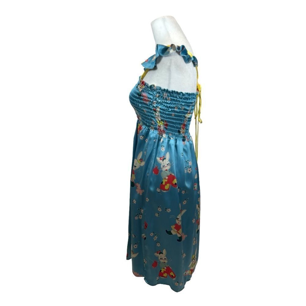 Rare Voom Brand 100% Silk Cartoon Rabbit Print Square Neck Dress Size Medium - Picture 5 of 16